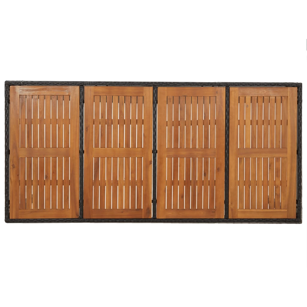 vidaXL Tuintafel met houten blad 190x90x75 cm poly rattan zwart