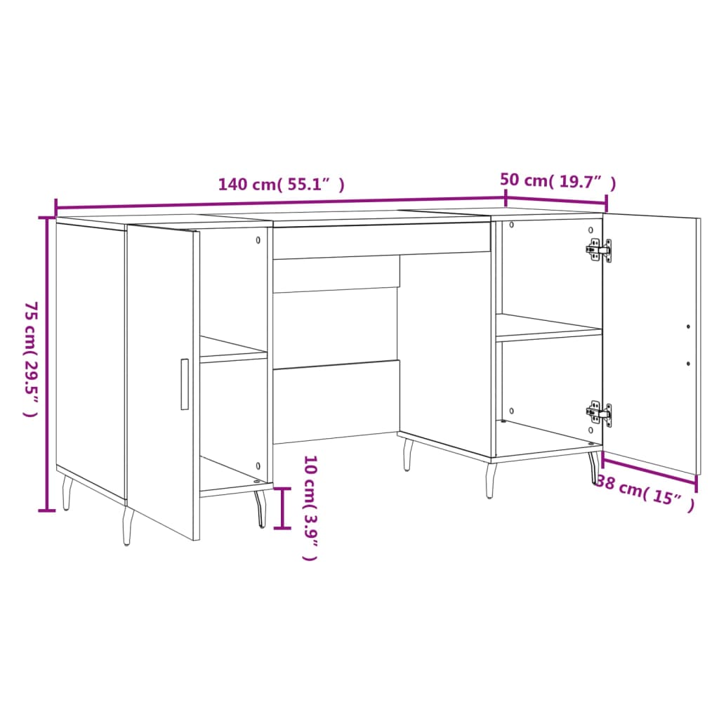 vidaXL Bureau 140x50x75 cm bewerkt hout bruin eikenkleur