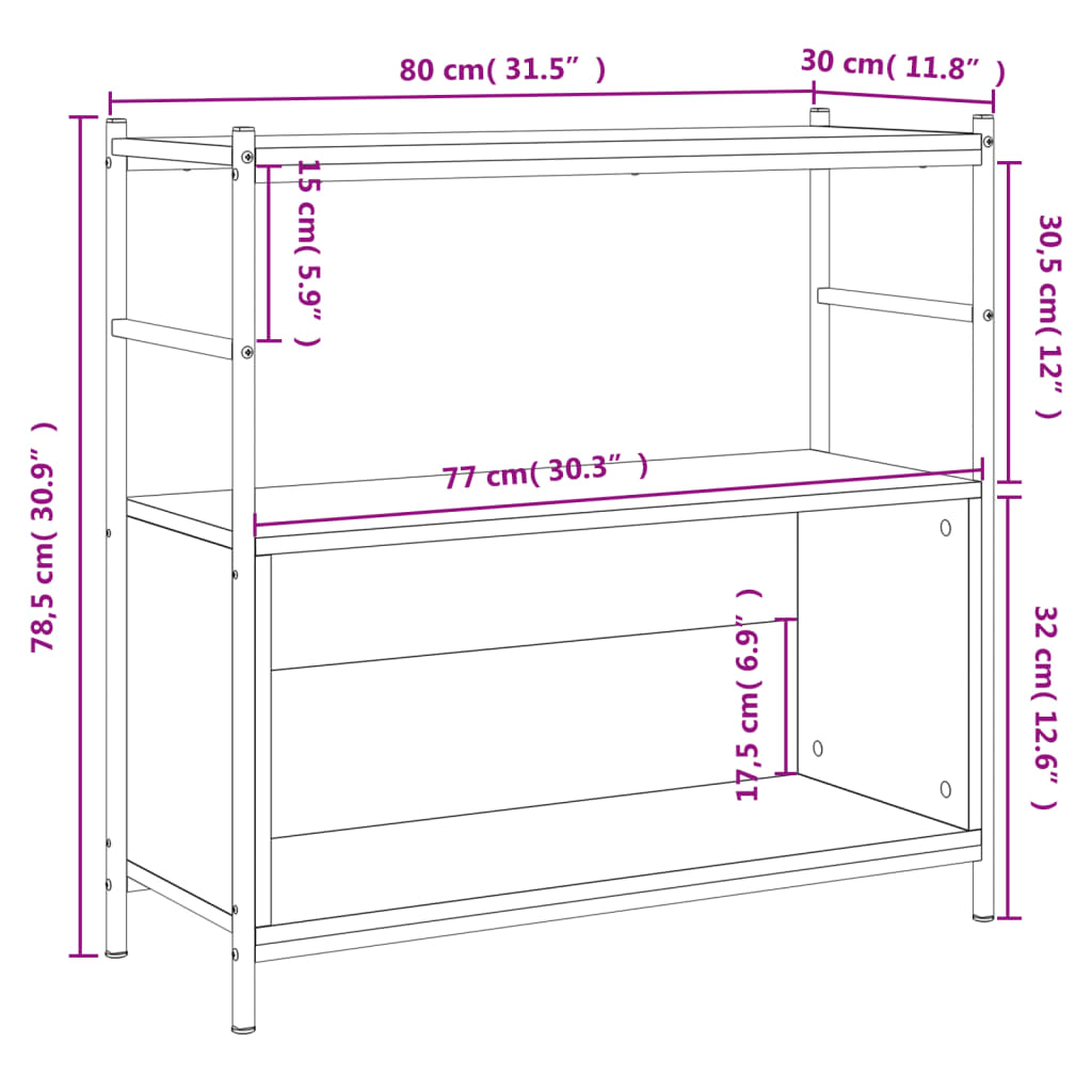 vidaXL Boekenrek 80x30x78,5 cm bewerkt hout en ijzer sonoma eikenkleur