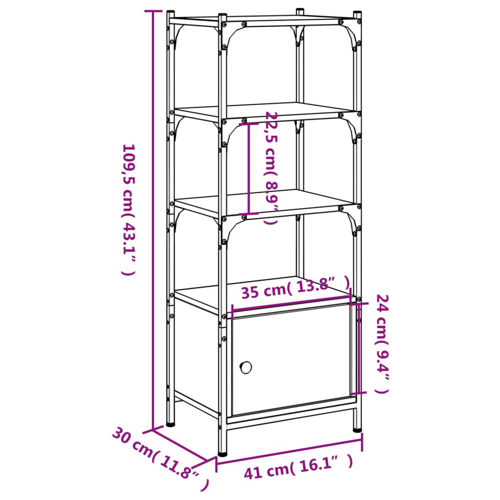 vidaXL Boekenkast 3-laags 41x30x109,5 cm bewerkt hout zwart