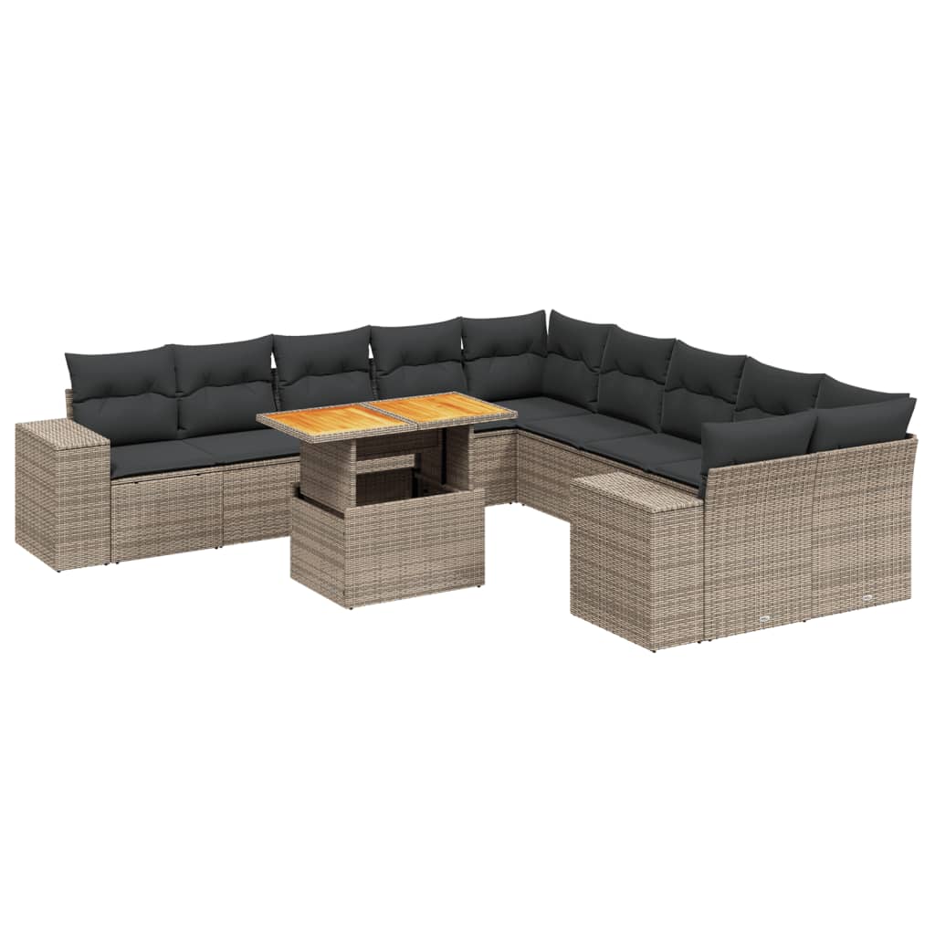 vidaXL 11-delige Loungeset met kussens poly rattan grijs