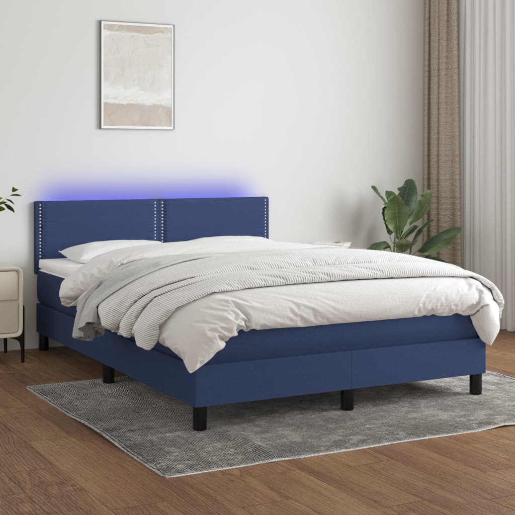 vidaXL Boxspring met matras en LED stof blauw 140x200 cm