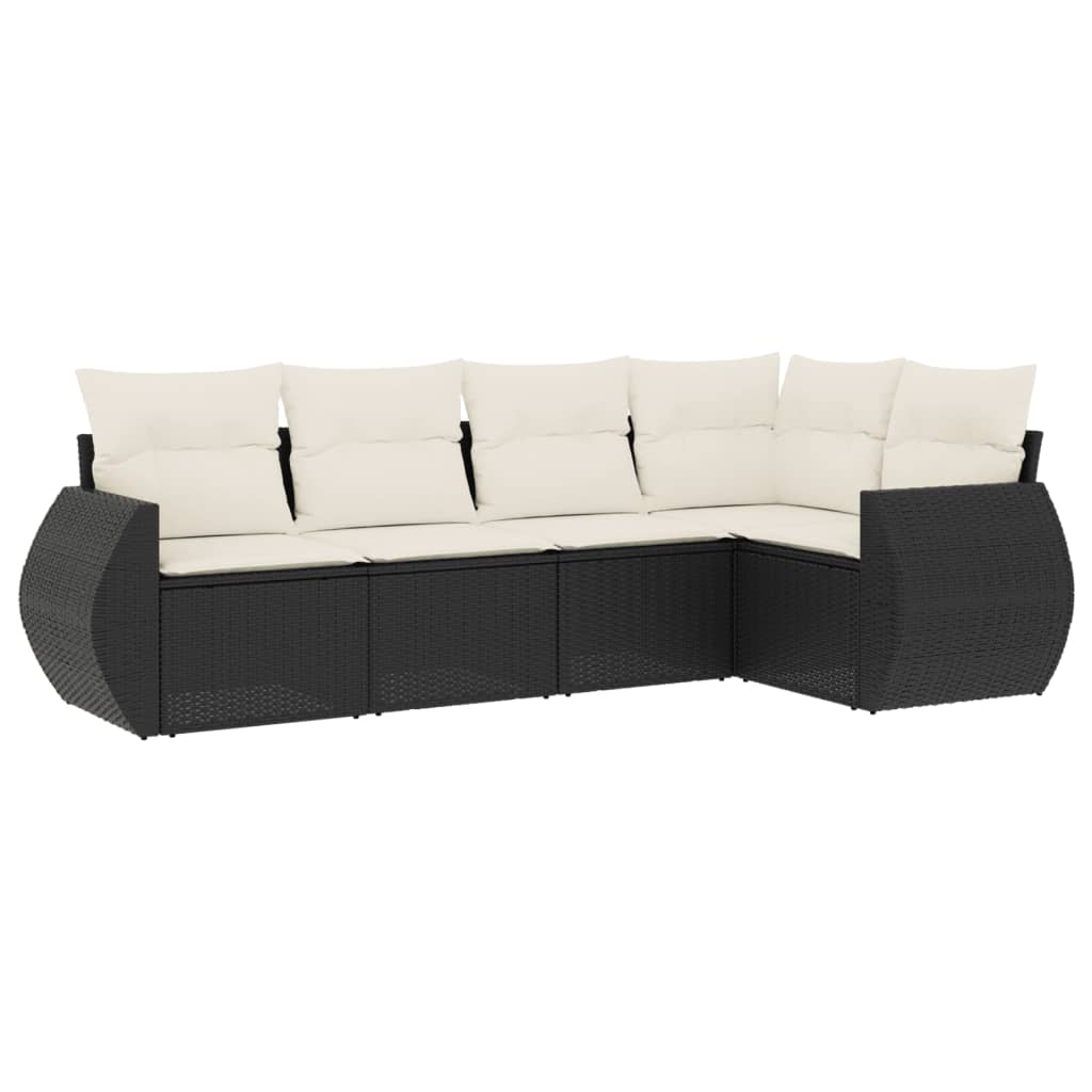 vidaXL 5-delige Loungeset met kussens poly rattan zwart