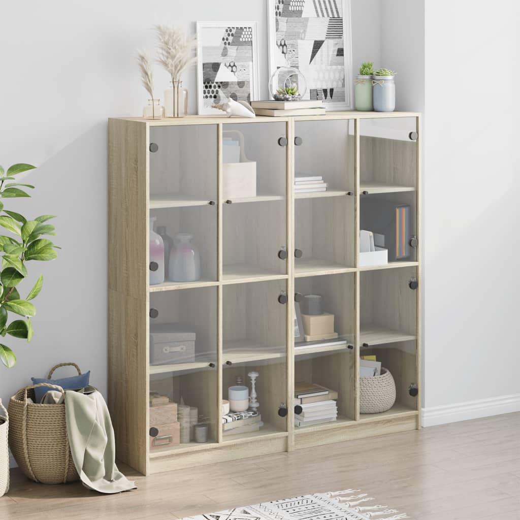 vidaXL Boekenkast met deuren 136x37x142 cm hout sonoma eikenkleurig