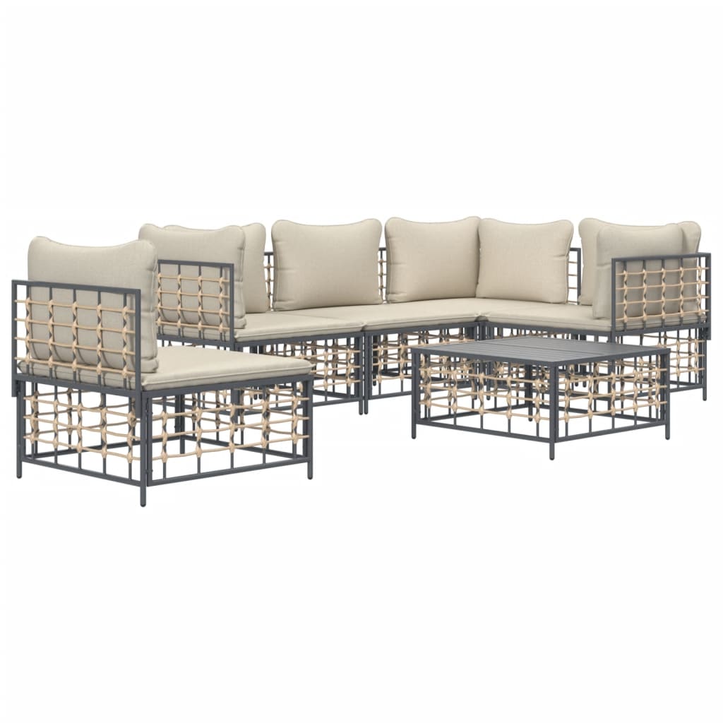 vidaXL 6-delige Loungeset met kussens poly rattan antracietkleurig