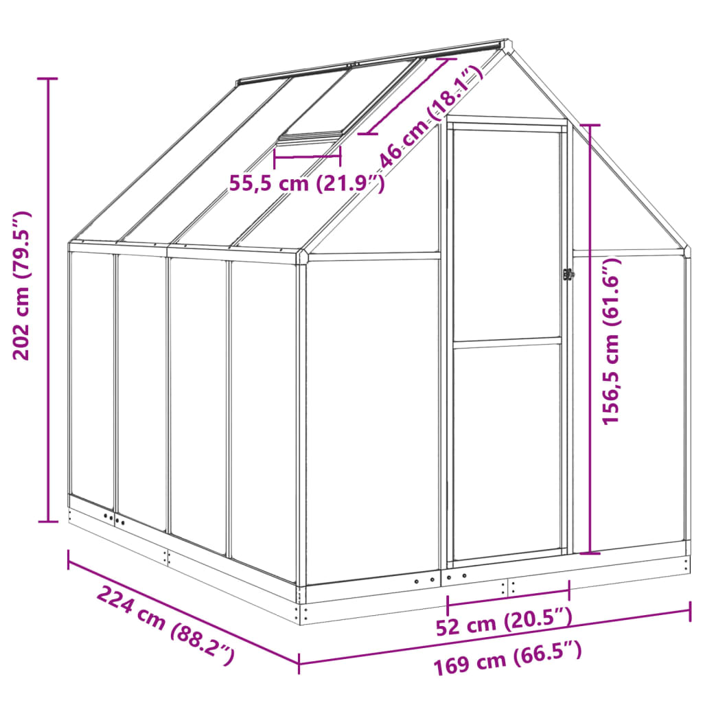 vidaXL Tuinkas met basisframe 224x169x202 cm aluminium groen