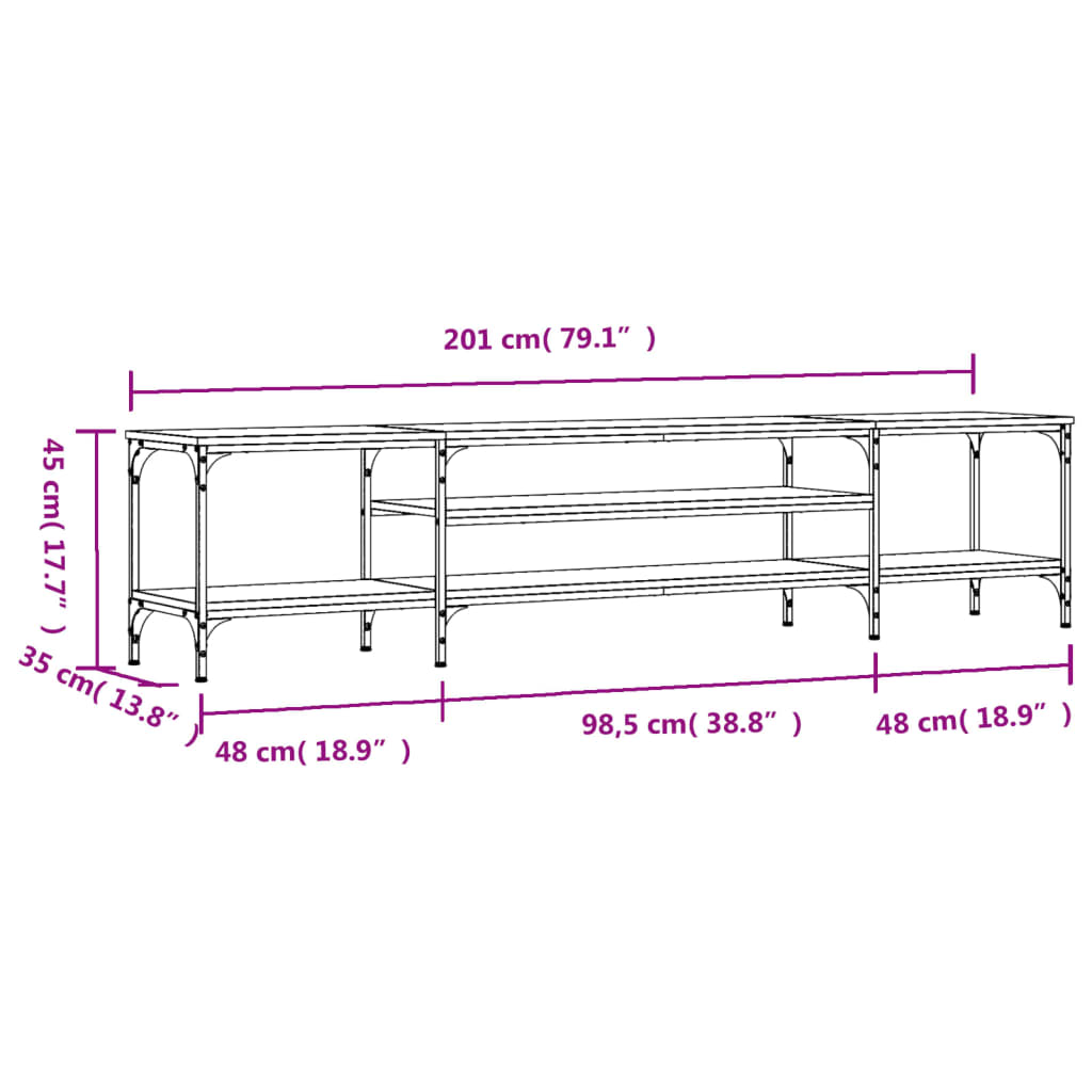 vidaXL Tv-meubel 201x35x45 cm bewerkt hout en ijzer zwart