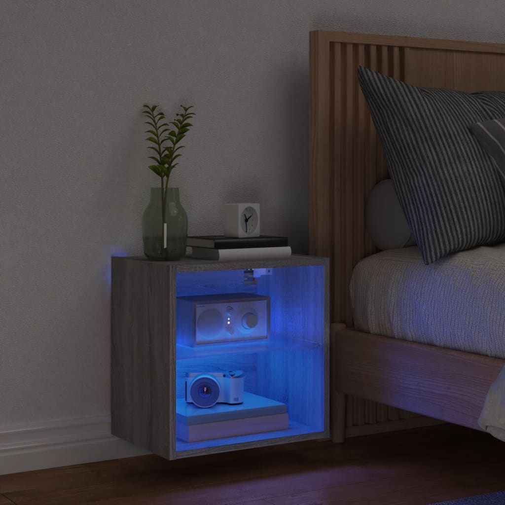 vidaXL Nachtkastje met LED's wandgemonteerd grijs sonoma eikenkleurig