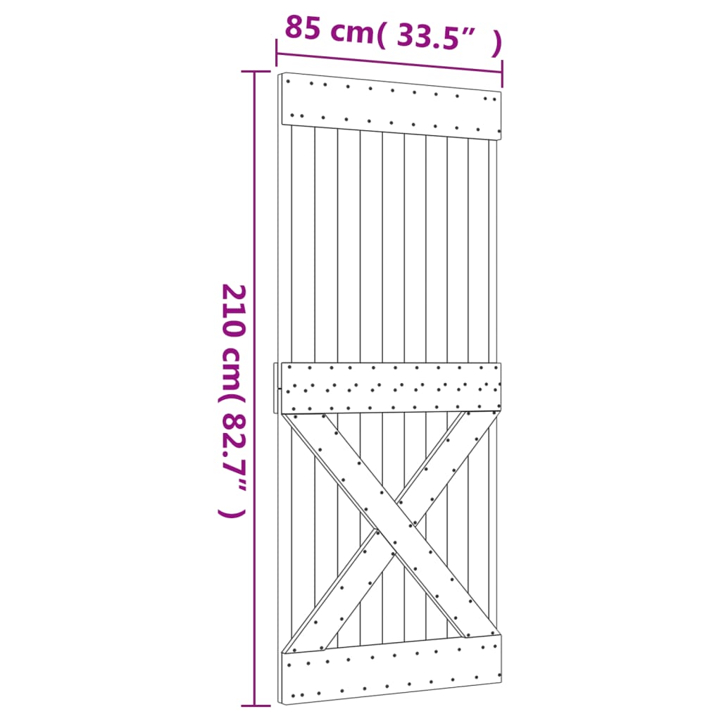 vidaXL Schuifdeur met beslag 85x210 cm massief grenenhout