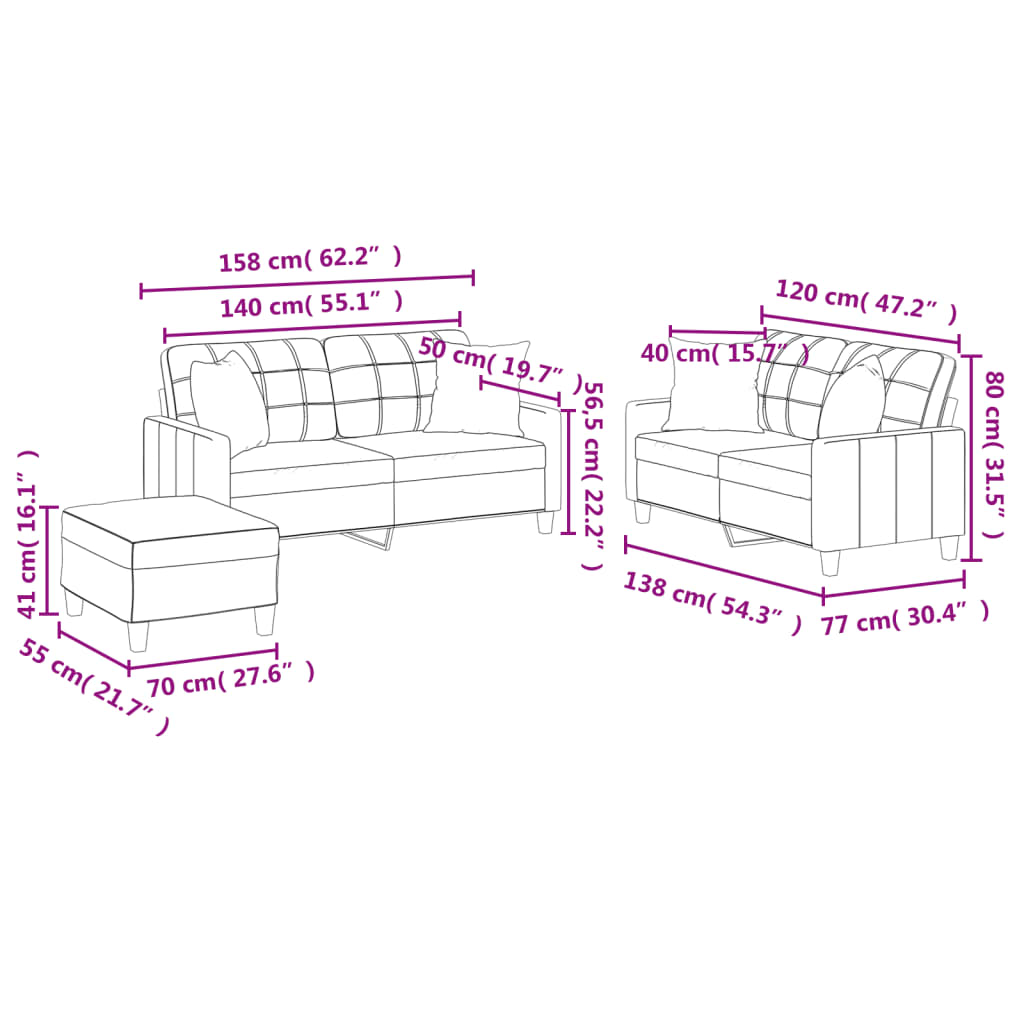 vidaXL 3-delige Loungeset met kussens kunstleer zwart