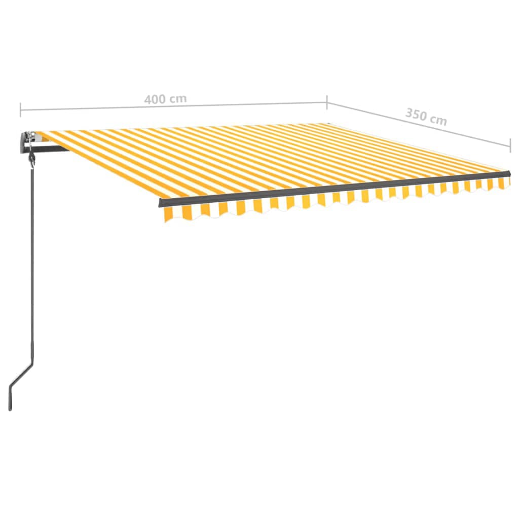 vidaXL Luifel automatisch uittrekbaar met palen 4x3,5 m geel en wit