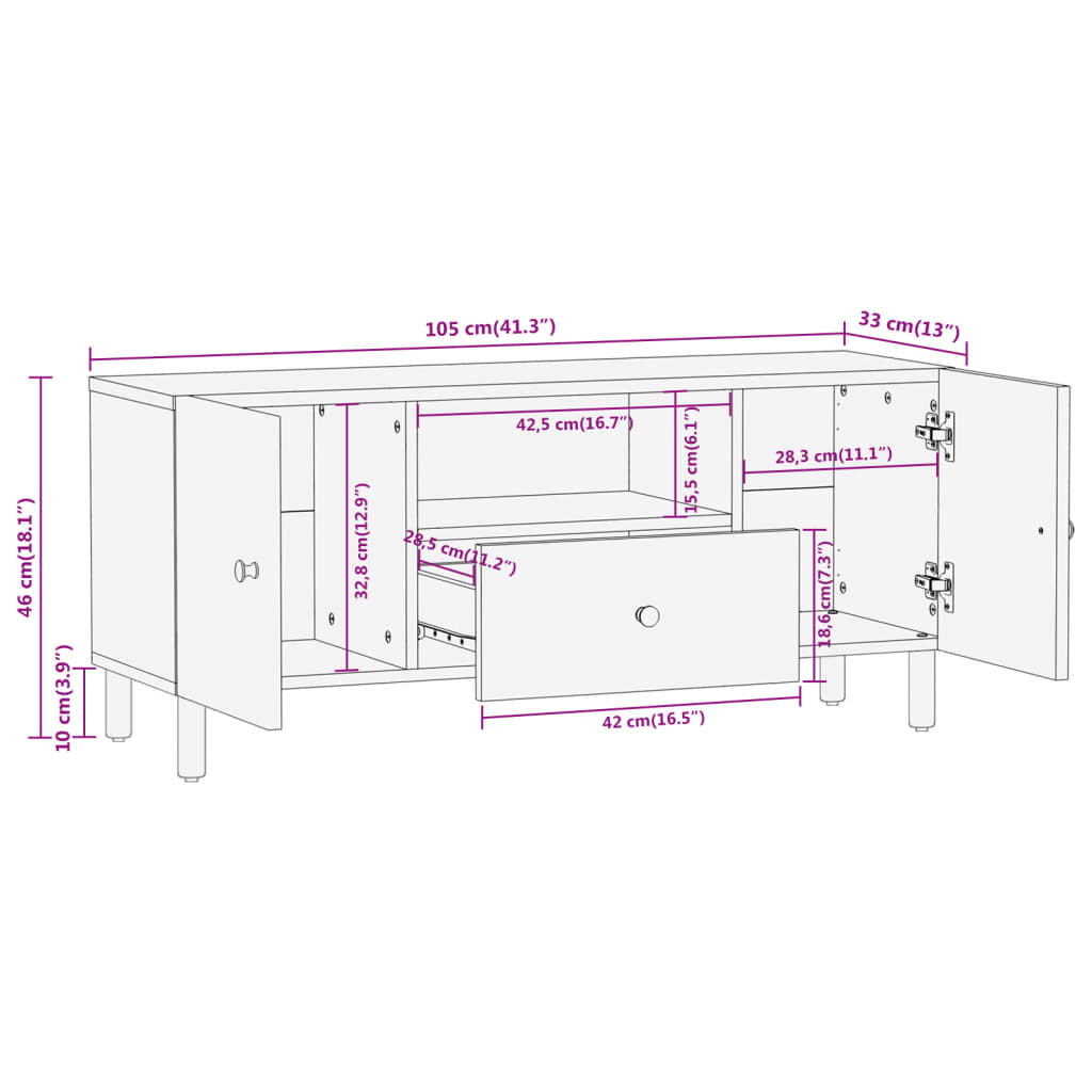 vidaXL Tv-meubel 105x33x46 cm massief acaciahout