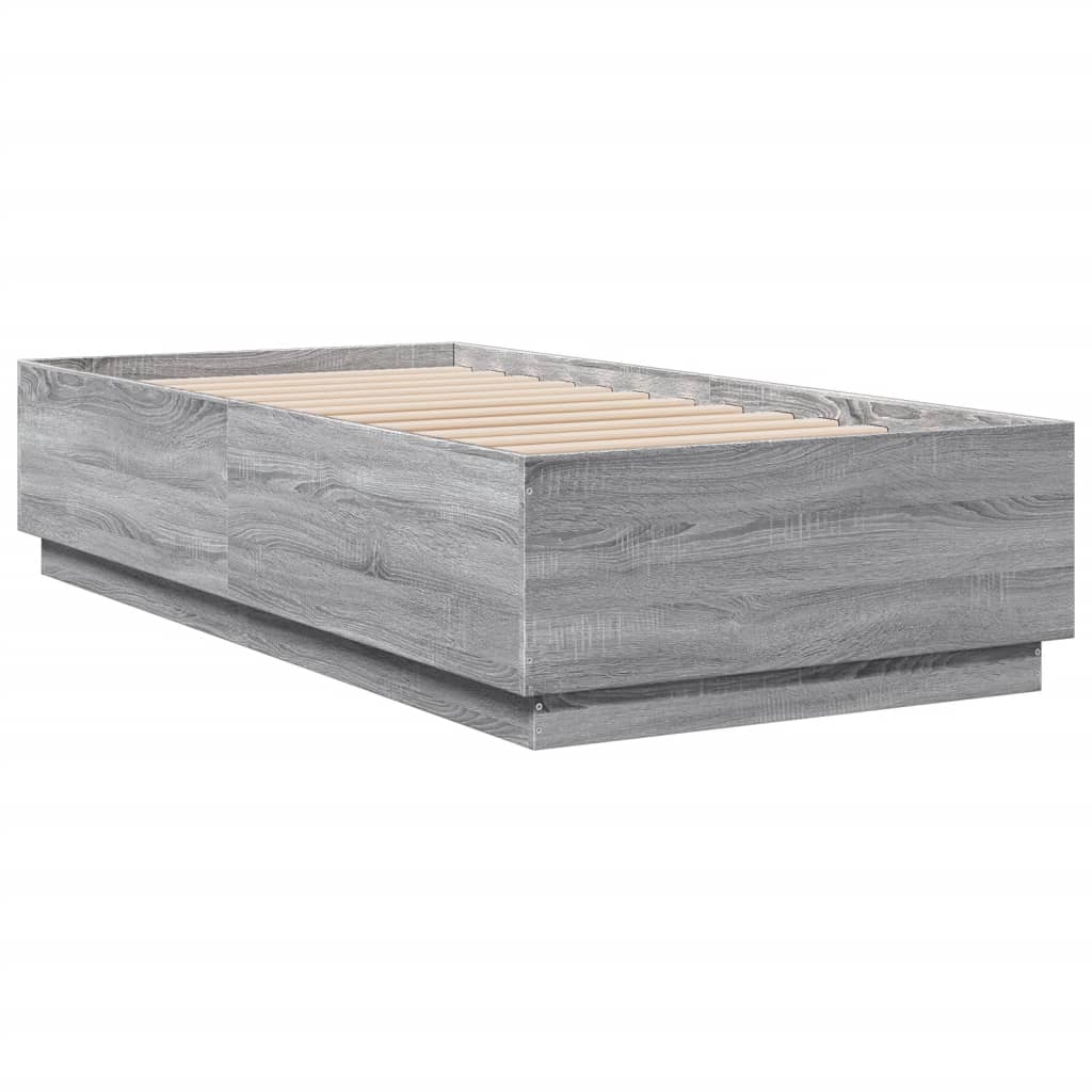 vidaXL Bedframe bewerkt hout grijs sonoma eikenkleurig 90x190 cm