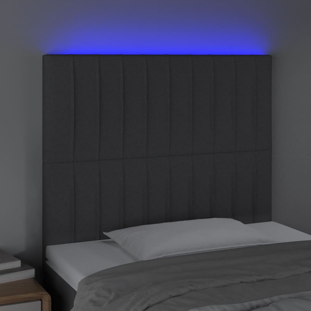 vidaXL Hoofdbord LED 100x5x118/128 cm stof donkergrijs