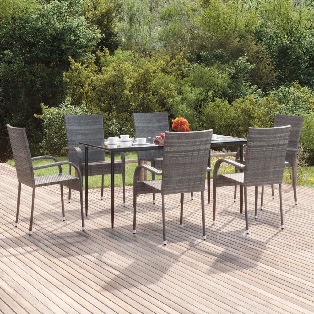 vidaXL 7-delige Tuinset poly rattan grijs