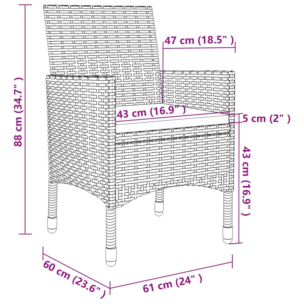 vidaXL 5-delige Tuinset met kussens poly rattan en glas