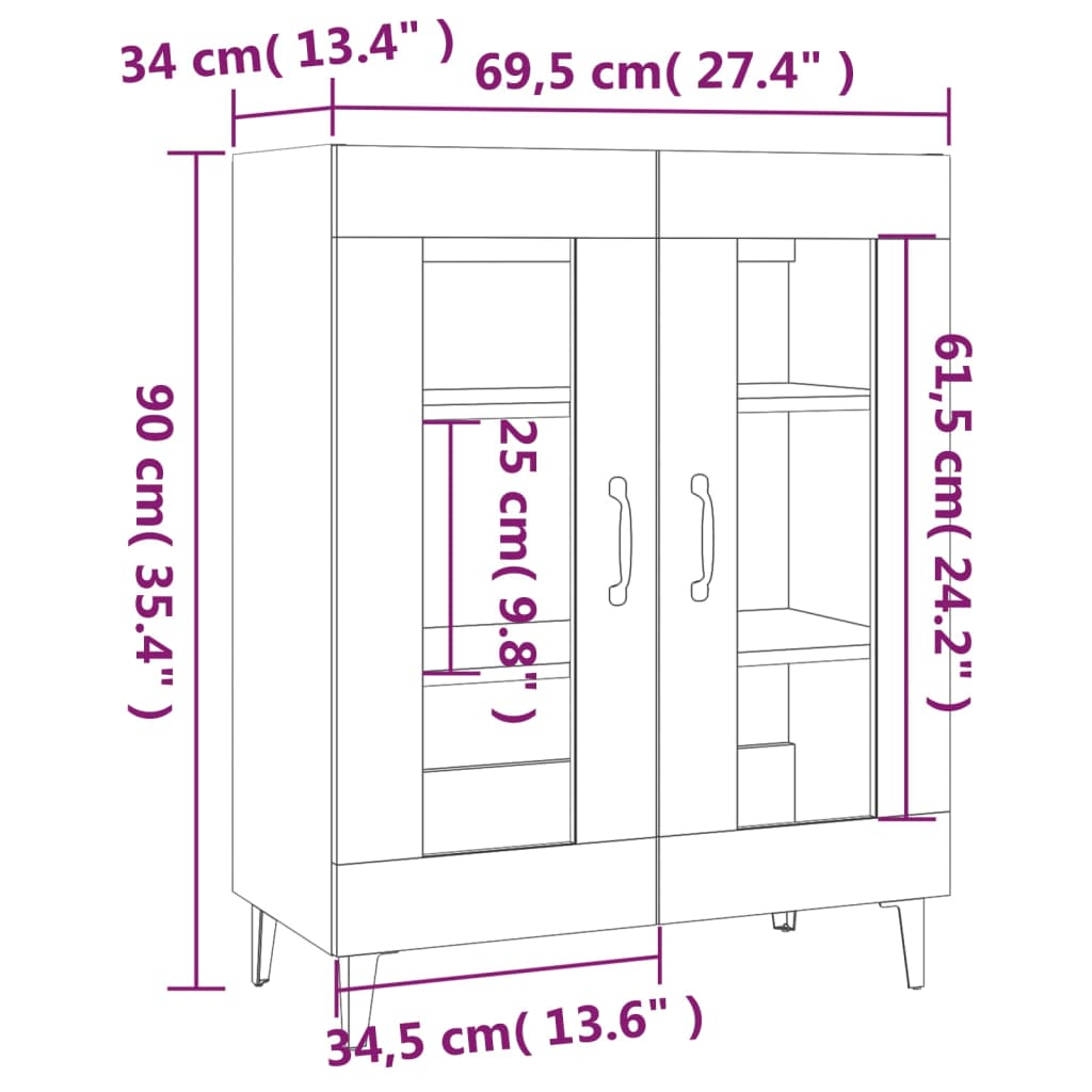 vidaXL Dressoir 69,5x34x90 cm bewerkt hout wit