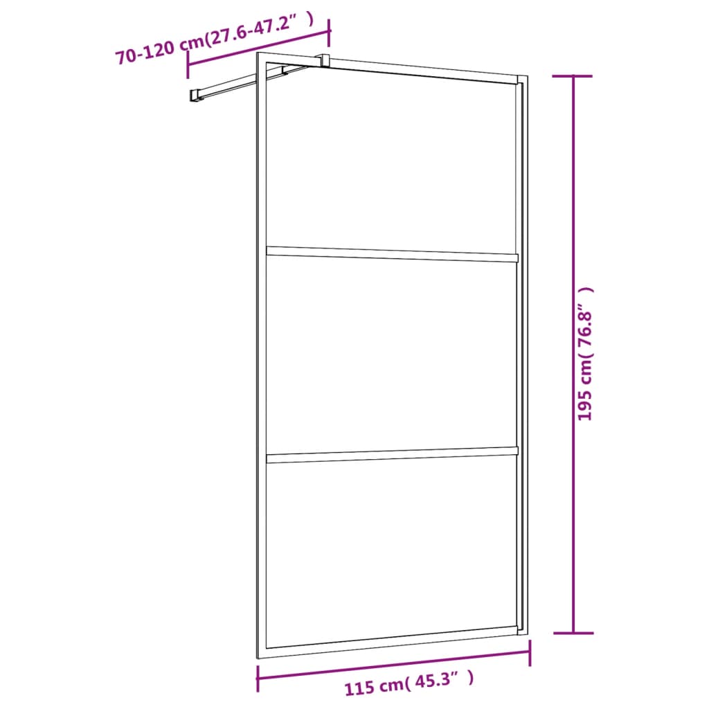 vidaXL Inloopdouchewand transparant 115x195 cm ESG-glas rood