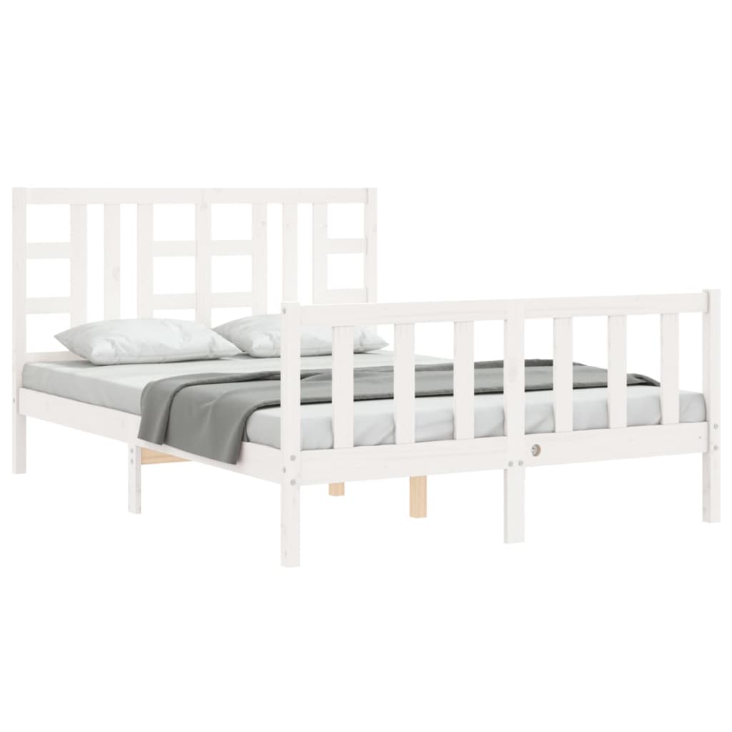 vidaXL Bedframe met hoofdbord massief hout wit 140x190 cm