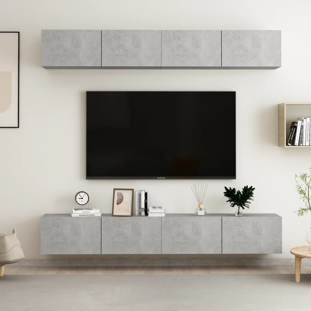 vidaXL Tv-meubelen 4 st 100x30x30 cm bewerkt hout betongrijs