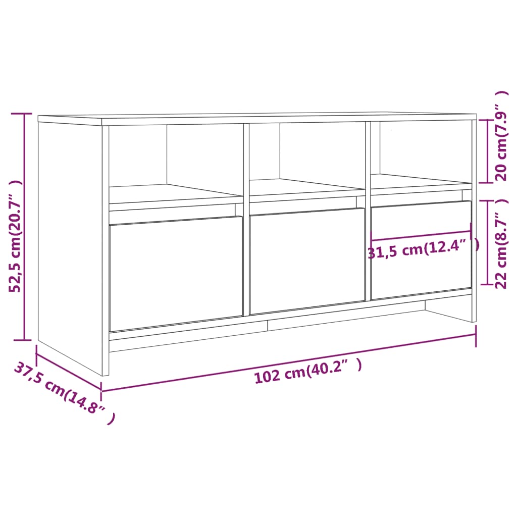 vidaXL Tv-meubel 102x37,5x52,5 cm bewerkt hout sonoma eikenkleurig