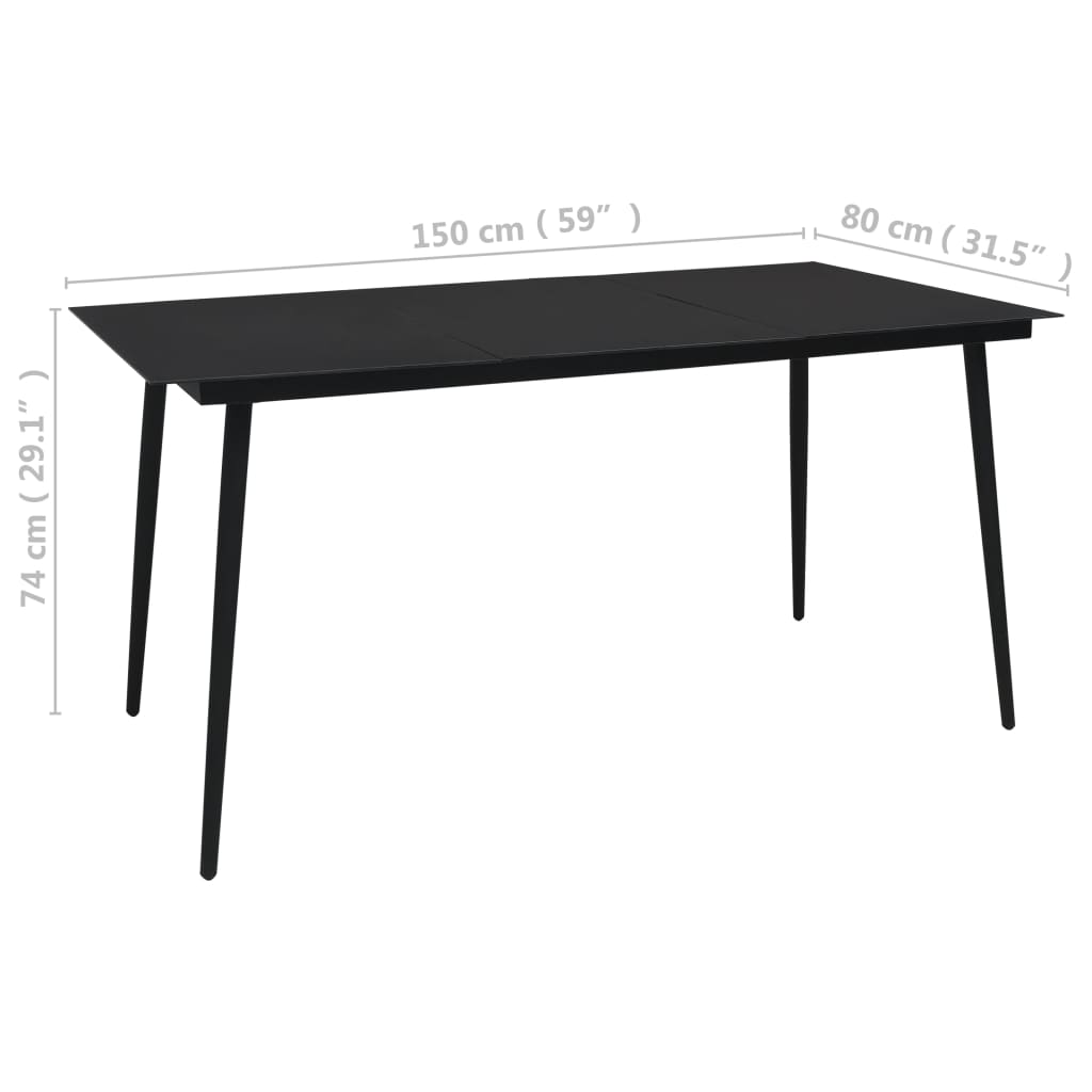 vidaXL Tuintafel 150x80x74 cm staal en glas zwart