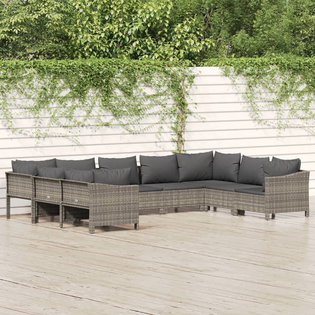 vidaXL 9-delige Loungeset met kussens poly rattan grijs