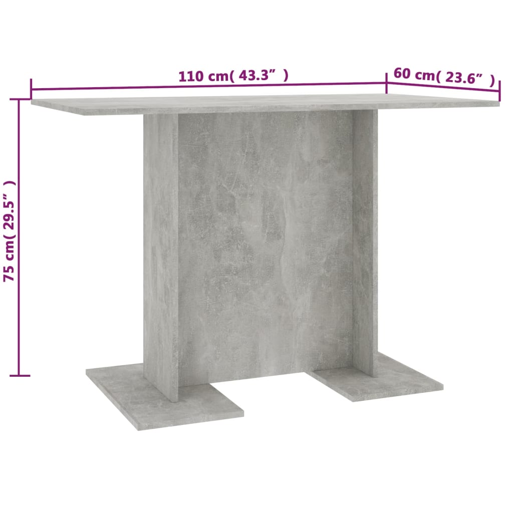vidaXL Eettafel 110x60x75 cm bewerkt hout betongrijs
