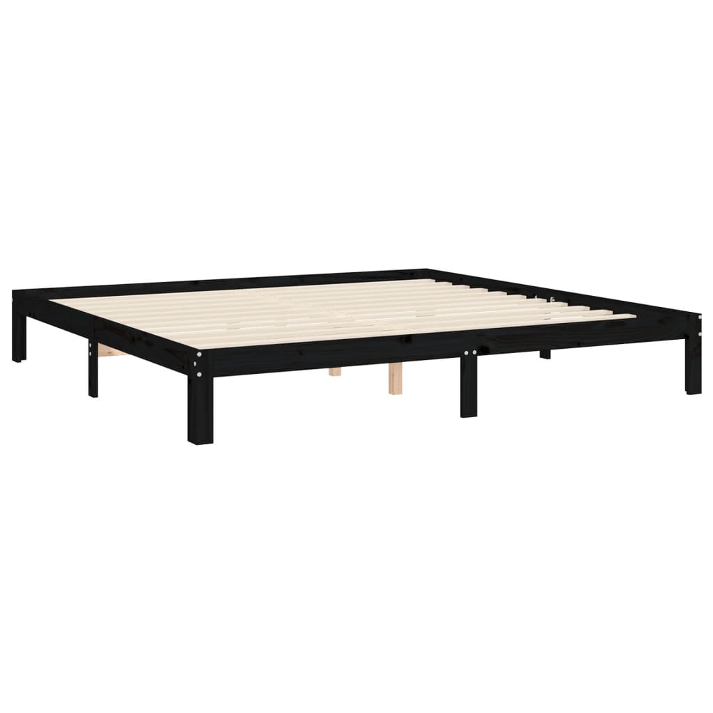 vidaXL Bedframe met hoofdbord massief hout zwart 200x200 cm