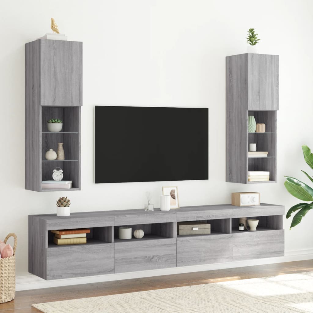 vidaXL Tv-meubels met LED-verlichting 2 st 30,5x30x102 cm grijs sonoma