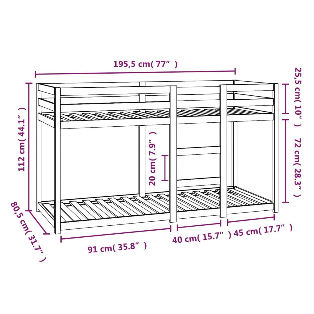 vidaXL Stapelbed 75x190 cm massief grenenhout wit