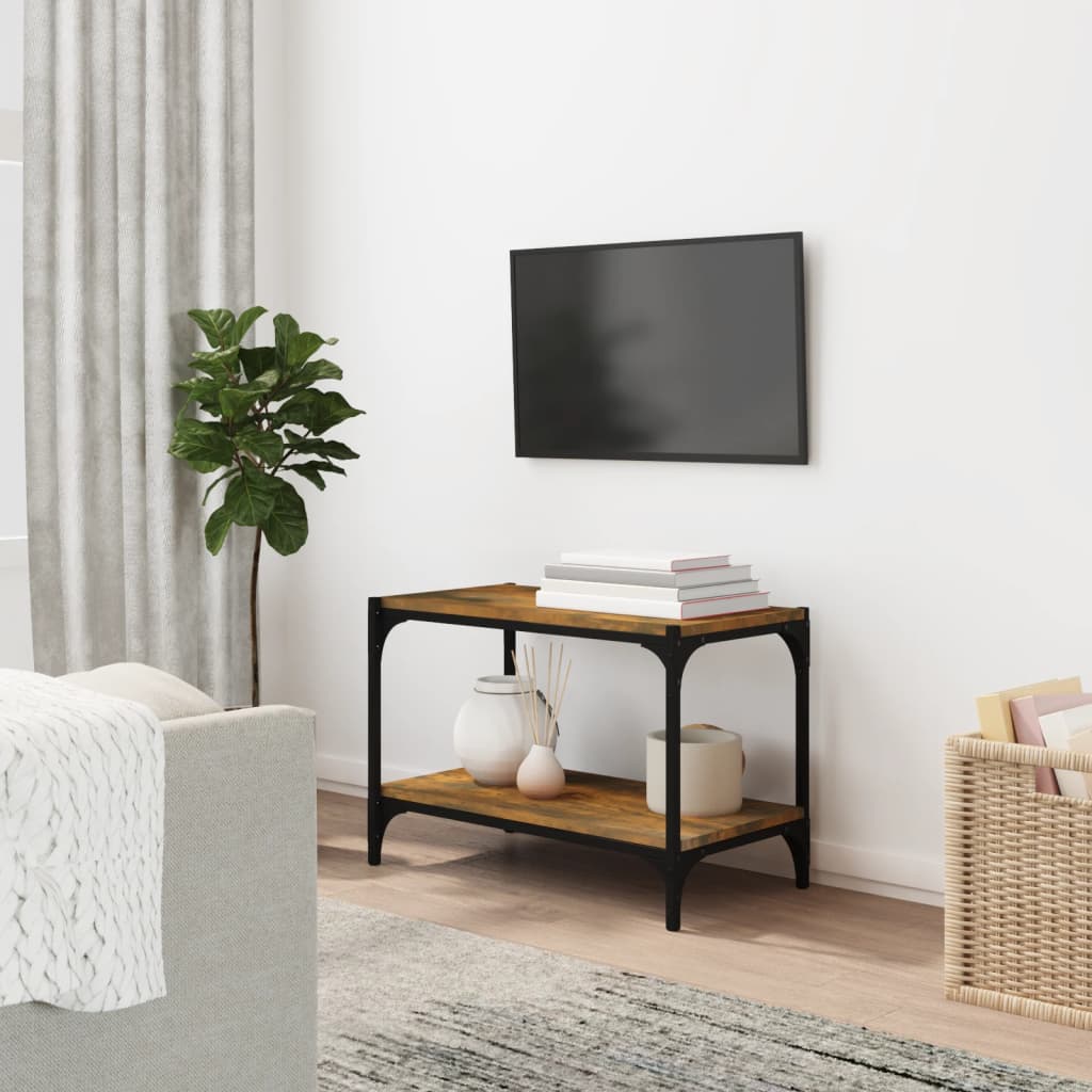 vidaXL Tv-meubel 60x33x41 cm bewerkt hout en staal gerookt eikenkleur