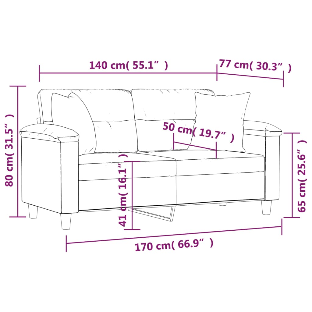 vidaXL Tweezitsbank met kussens 140 cm microvezelstof donkergrijs