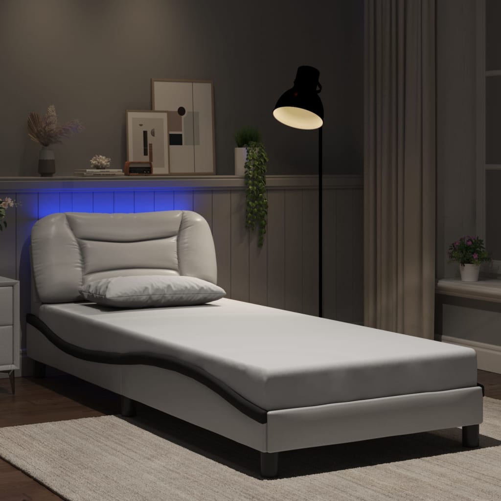 vidaXL Bedframe met LED-verlichting kunstleer wit en zwart 80x200 cm
