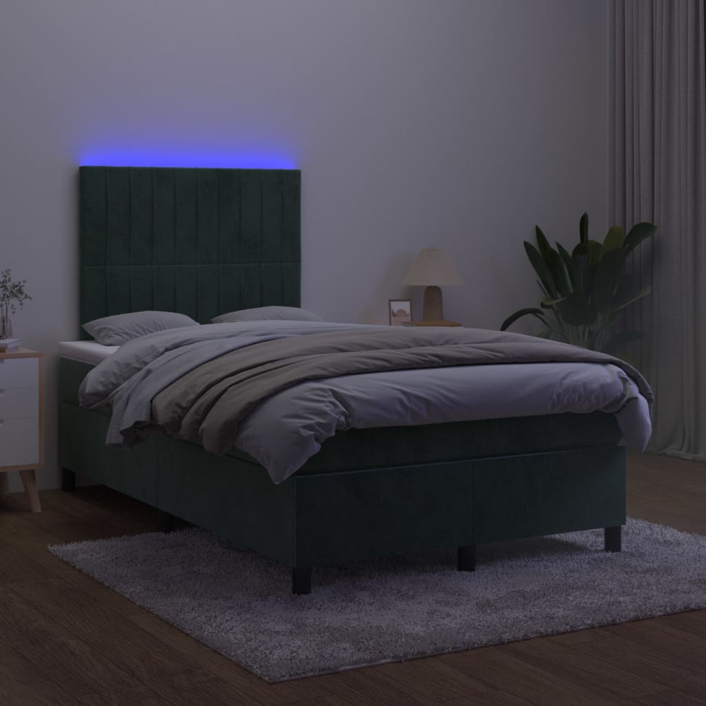 vidaXL Boxspring met matras en LED fluweel donkergroen 120x190 cm