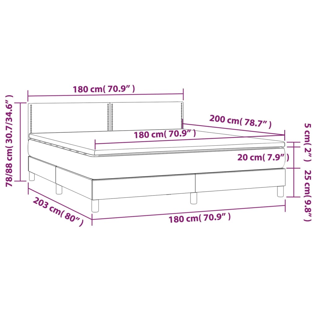 vidaXL Boxspring met matras fluweel roze 180x200 cm