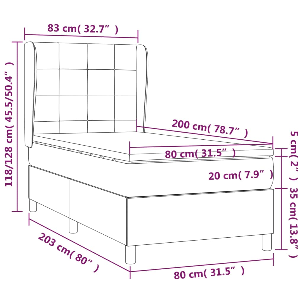 vidaXL Boxspring met matras fluweel zwart 80x200 cm