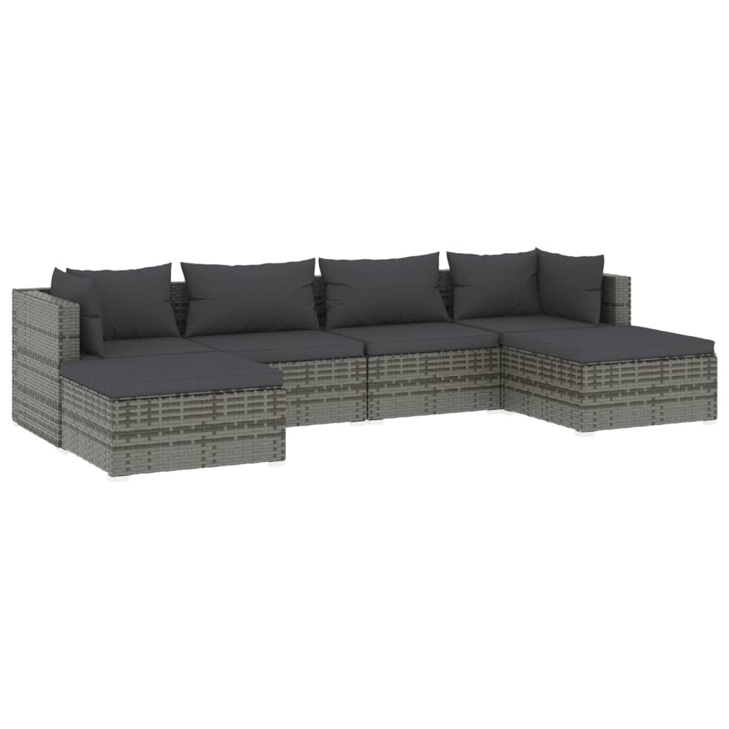 vidaXL 6-delige Loungeset met kussens poly rattan grijs