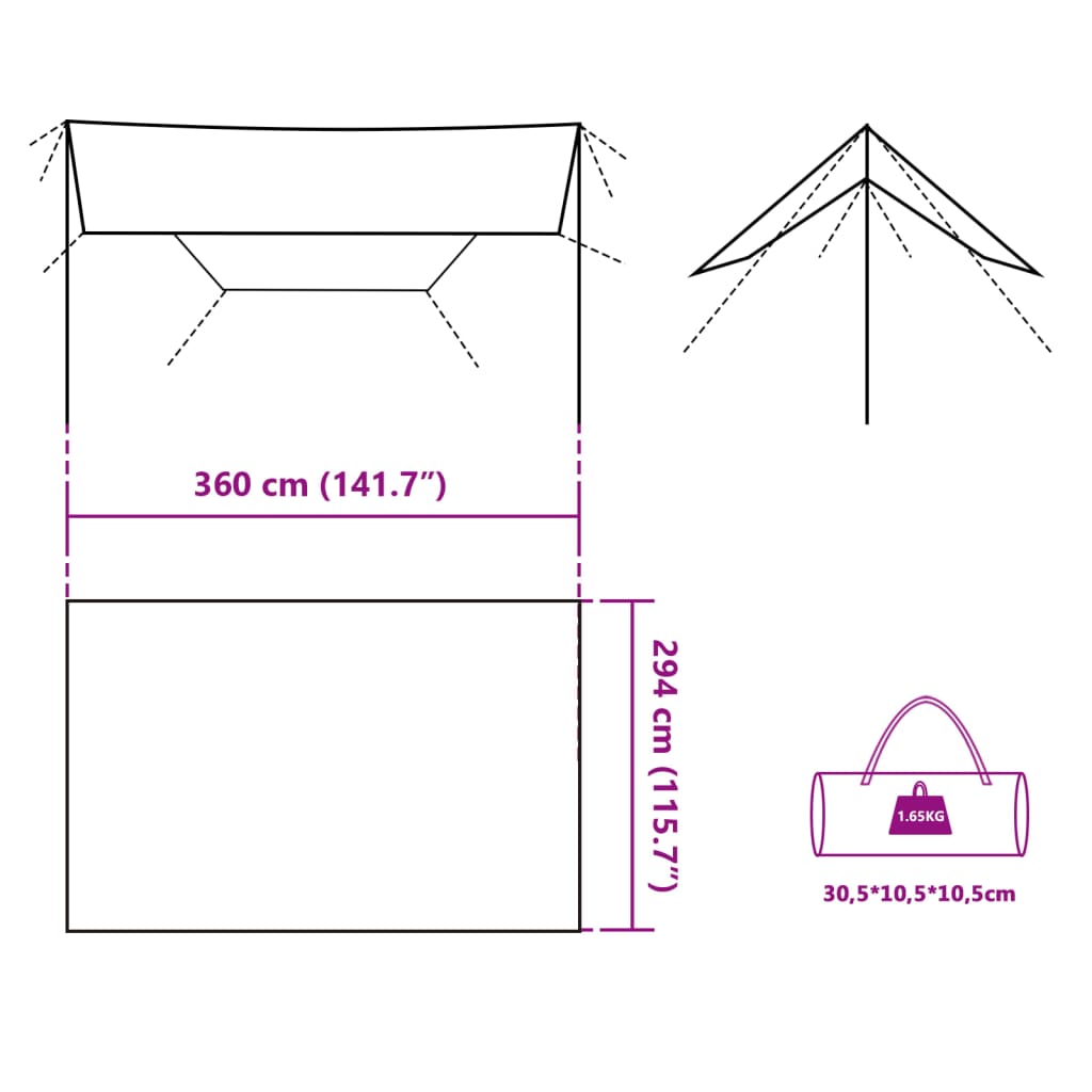 vidaXL Kampeerluifel waterdicht 360x294 cm groen