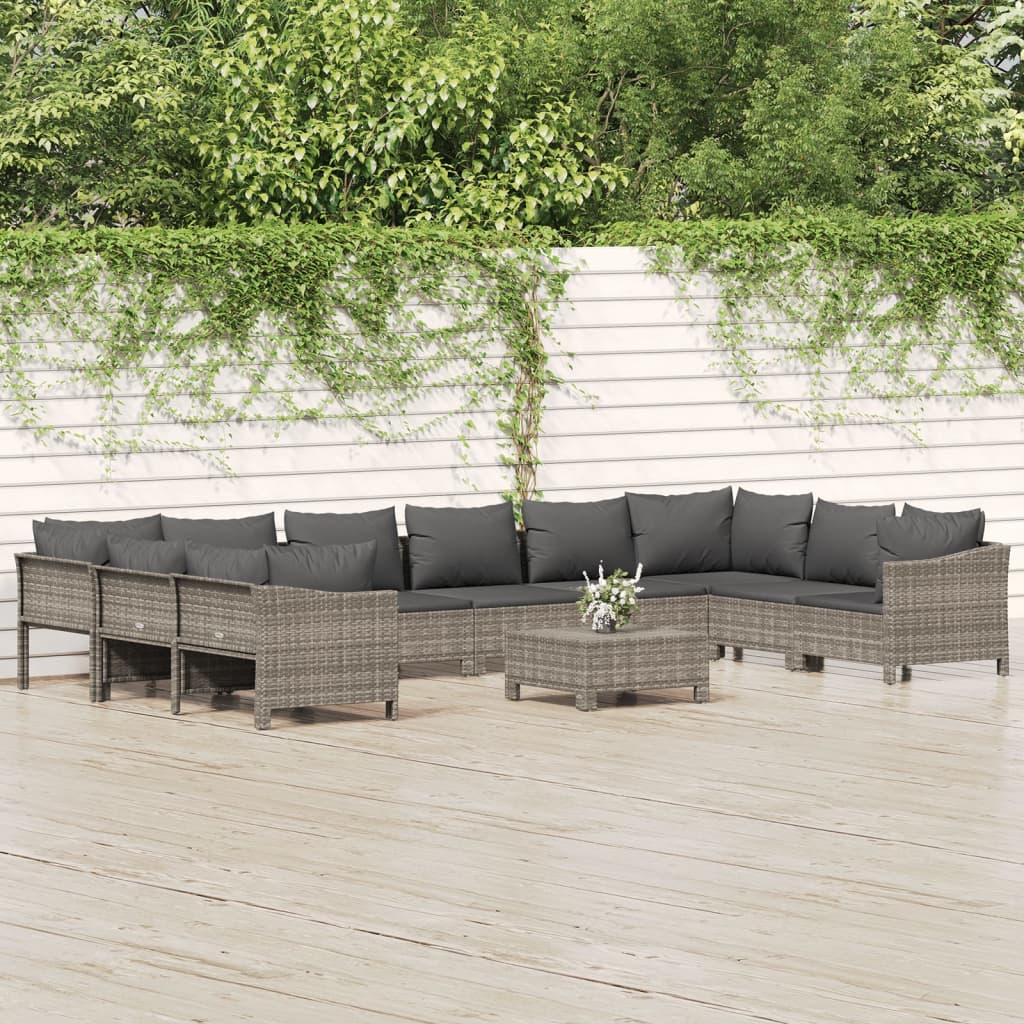 vidaXL 11-delige Loungeset met kussens poly rattan grijs