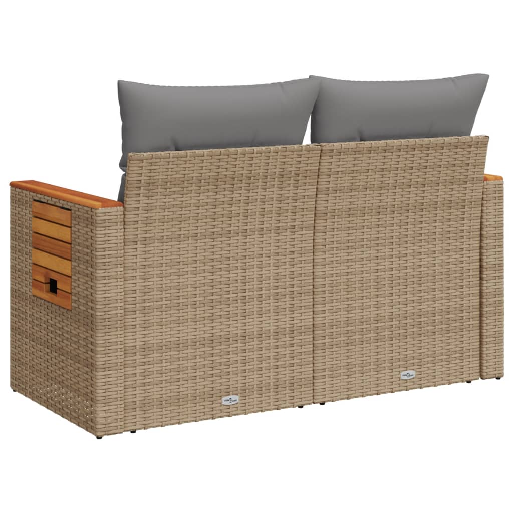 vidaXL Tuinbank 2-zits met kussens poly rattan beige