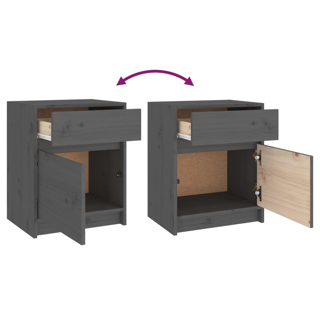 vidaXL Nachtkastjes 2 st 40x31x50 cm massief grenenhout grijs