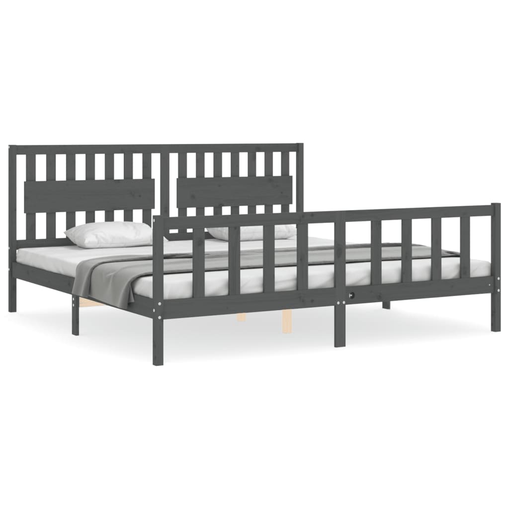 vidaXL Bedframe met hoofdbord massief hout grijs 200x200 cm