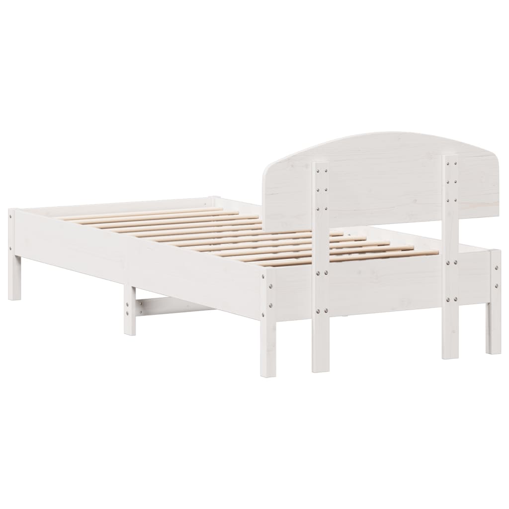 vidaXL Bedframe met hoofdbord massief grenenhout wit 90x200 cm