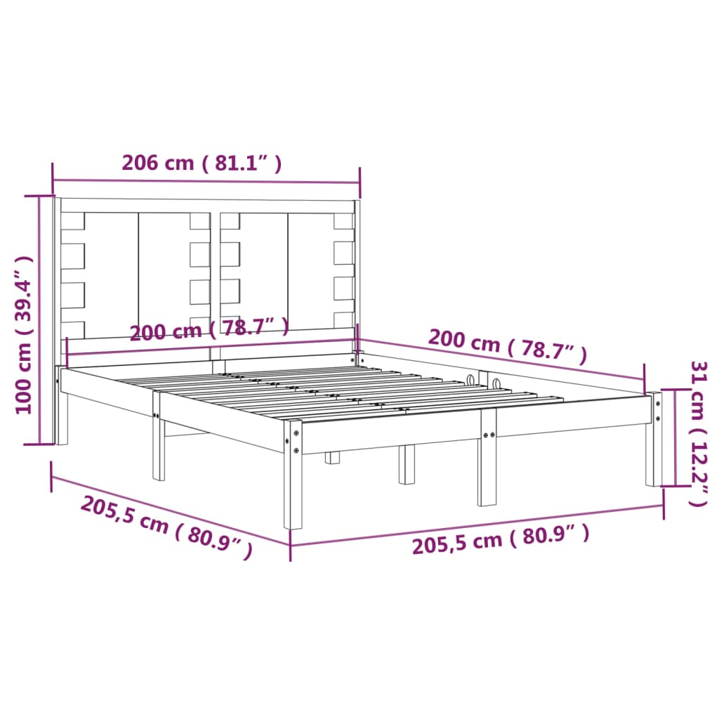 vidaXL Bedframe massief grenenhout zwart 200x200 cm