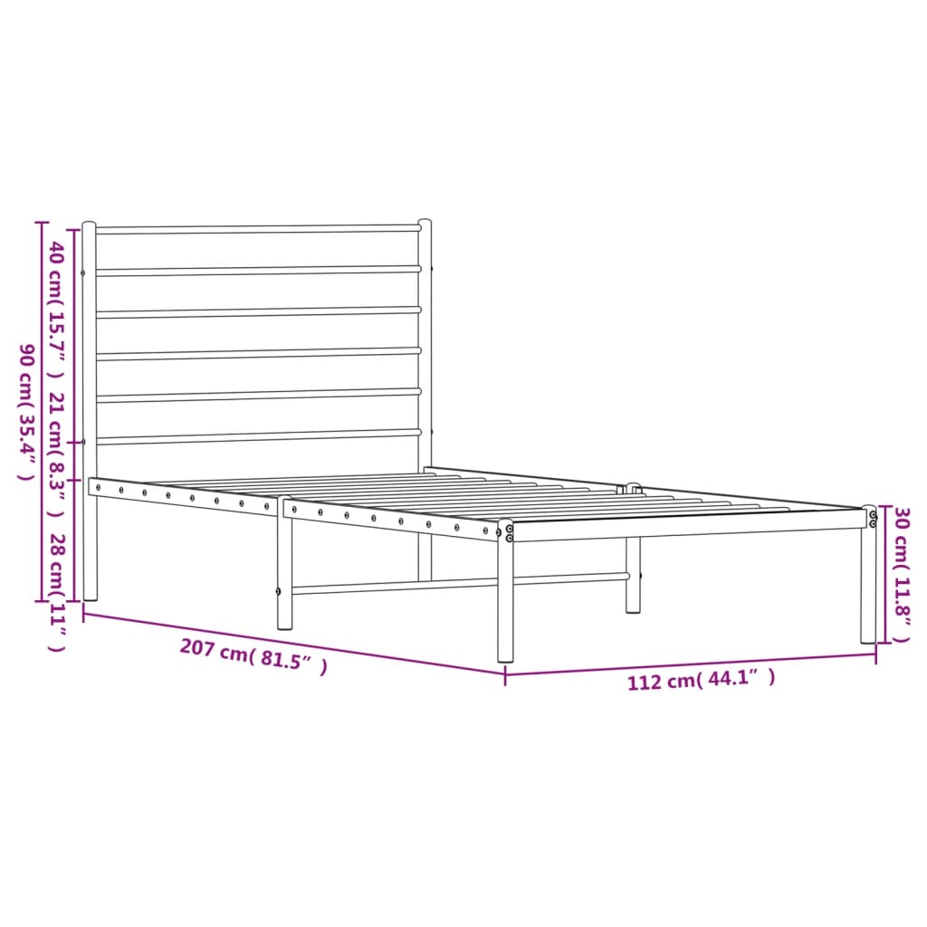 vidaXL Bedframe met hoofdbord metaal zwart 107x203 cm