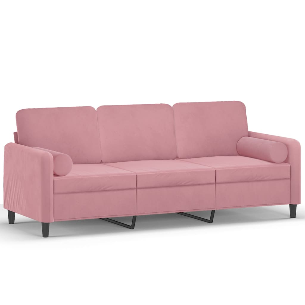 vidaXL Driezitsbank met sierkussens 180 cm fluweel roze