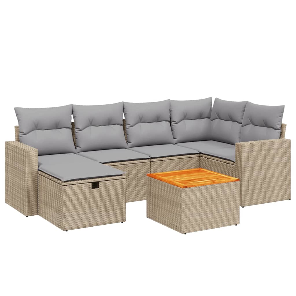 vidaXL 7-delige Loungeset met kussens poly rattan gemengd beige