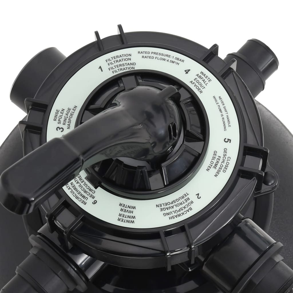 vidaXL Zwembadzandfilter met 6-voudig ventiel zwart
