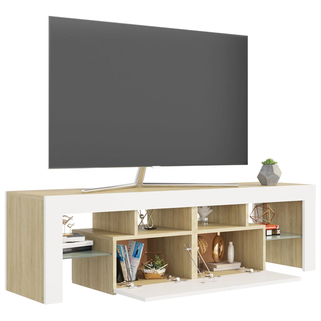 vidaXL Tv-meubel met LED-verlichting 140x36,5x40cm wit en sonoma eiken